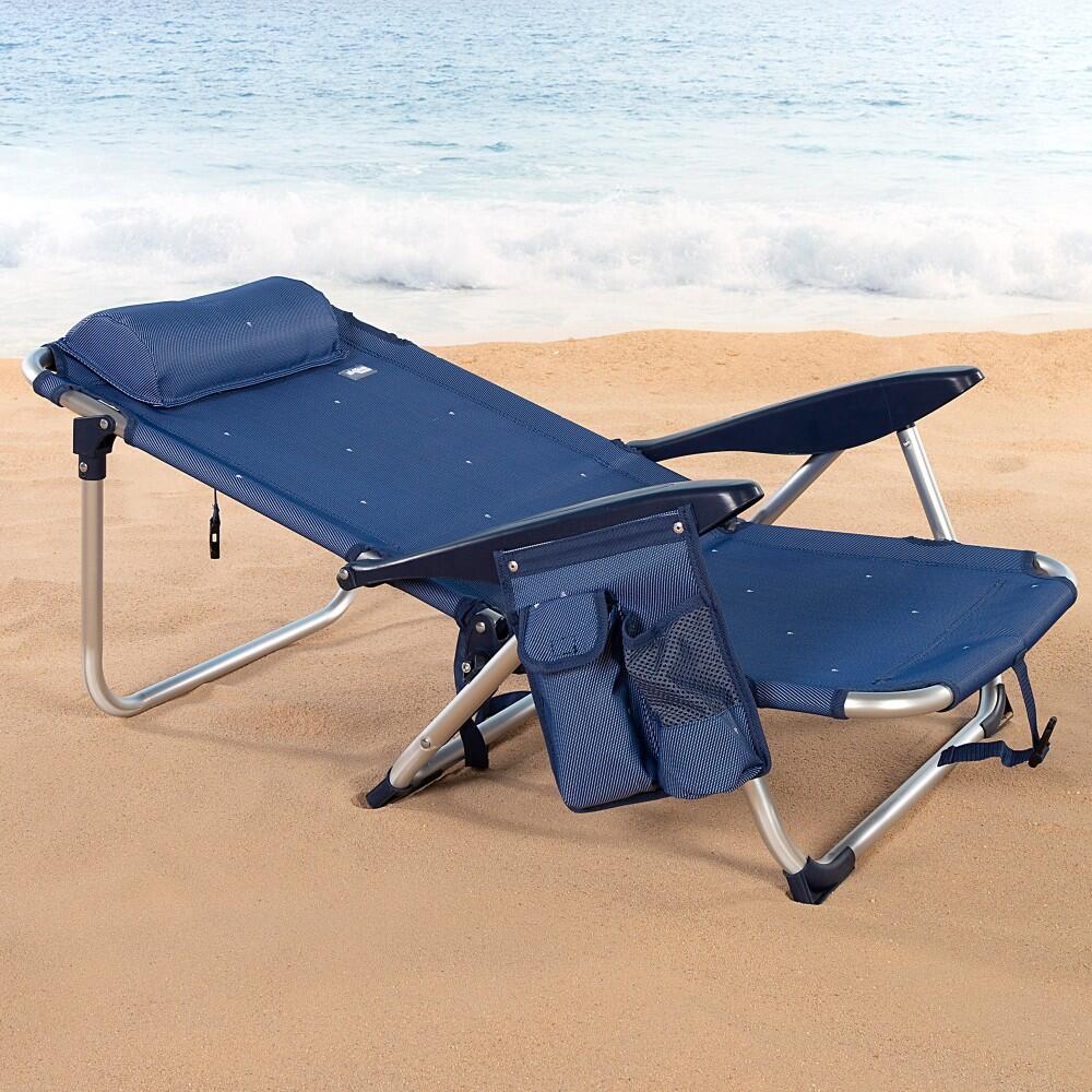 AKTIVE Sedia Da Spiaggia Pieghevole A 5 Posizioni Con Cuscino - Struttura In Alluminio, Tessuto Textilene Righe Blu, Supporta 110 Kg, Con Tracolla E Fermo Antiribaltamento - 4