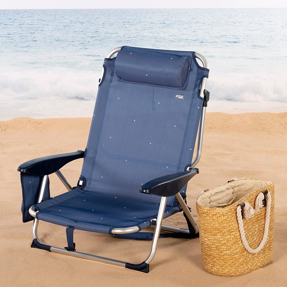 Cadeira de praia e espreguiçadeira baixa anti-roll 5 posições azul Aktive 2/7