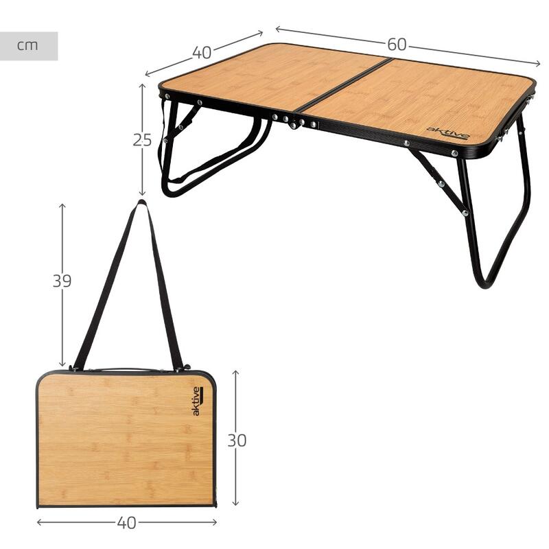 AKTIVE - Table de Camping Pliante Effet Bambou, 60x40x25 cm