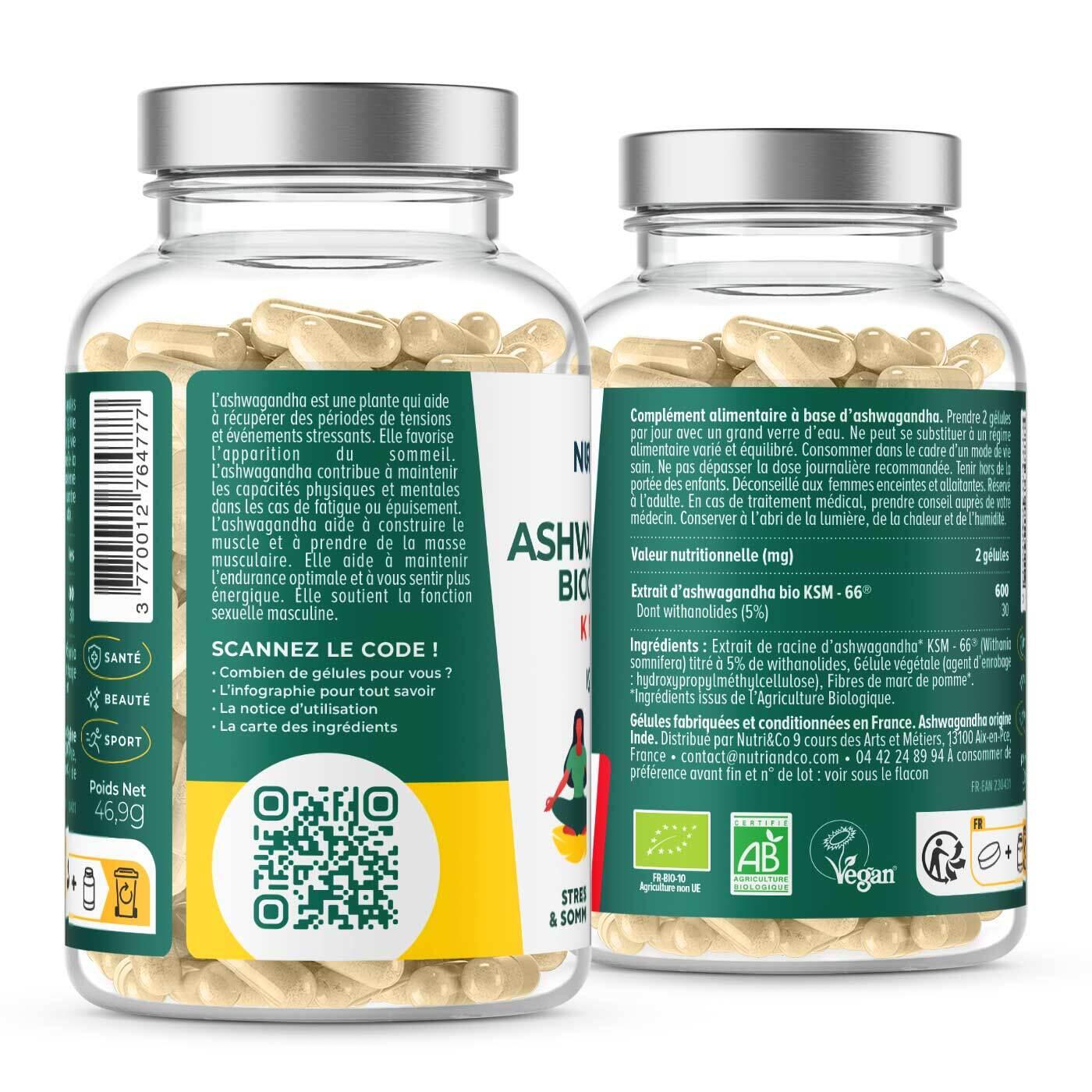 Ashwagandha Bio - KSM-66 - Stress Sommeil et Masse musculaire - 120 gélules 3/3