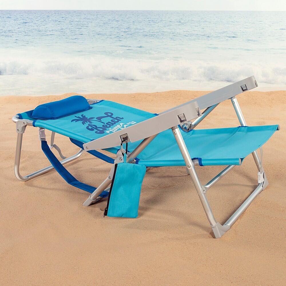 Aktive Chaise de plage et bain de soleil basse 5 positions bleue avec coussin 3/7
