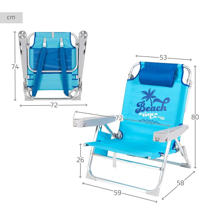 AKTIVE - Chaise Pliante Haute Anti-Basculement. Chaise de Plage Bleu