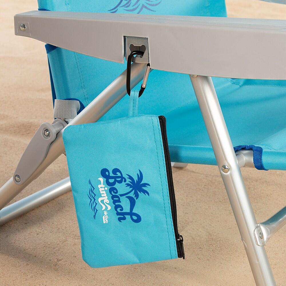 Aktive Chaise de plage et bain de soleil basse 5 positions bleue avec coussin 6/7