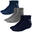 Quarter Sneaker Socken | 3 Paar | Damen und Herren | Dunkelblau/Blau/Grau