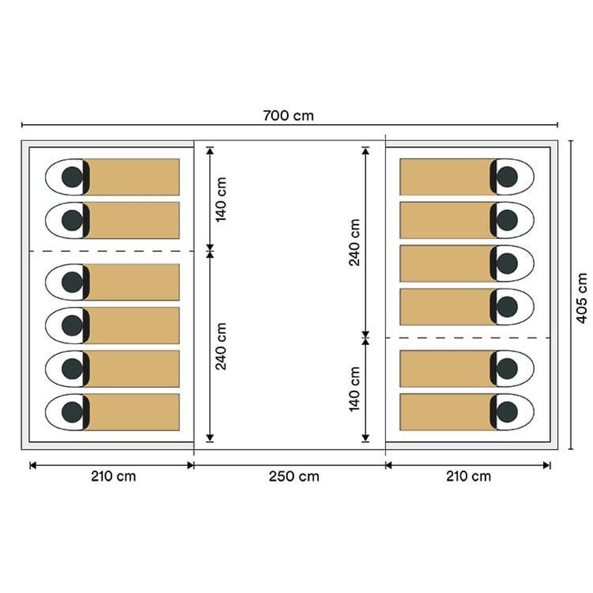 Tente tunnel Hurricane 12 Sleeper Protect - 12 places - Sol cousu, 2 cabines 7/8