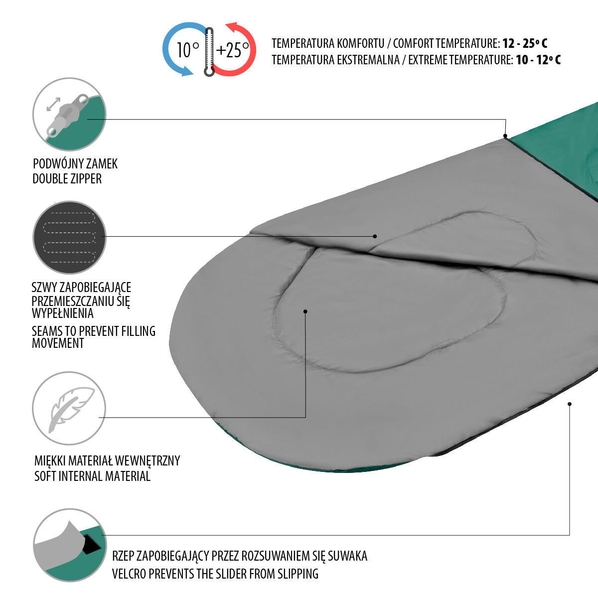 Śpiwór turystyczny rozmiar L Nils Camp NC2105 4/7