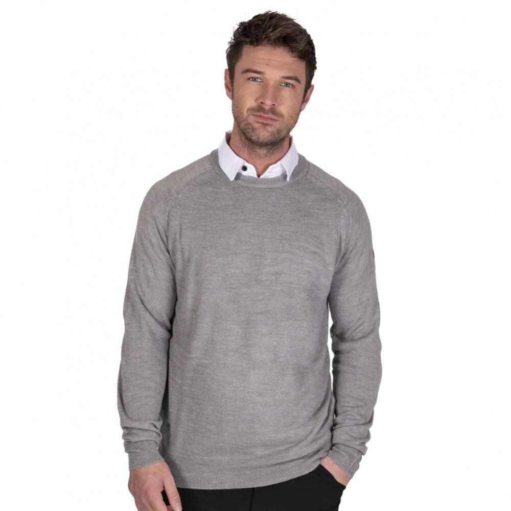 ISLAND Green MENS RAGLAN CREW NECK KNIT JUMPER GREY MARL