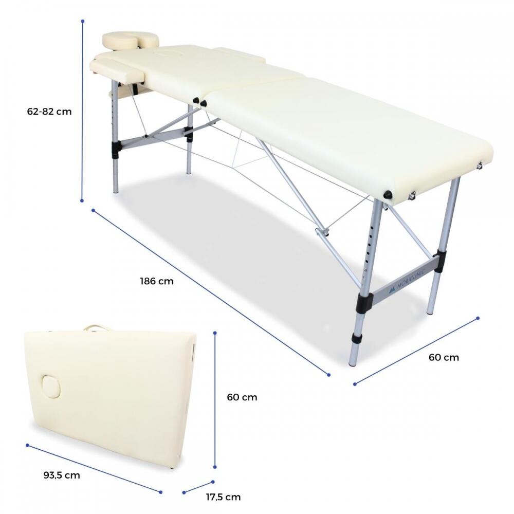 Table De Massage Pliante Aluminium Easy 180x60 Cm - Simili Cuir, Hauteur Réglable, Support 120 Kg - Idéale Professionnels