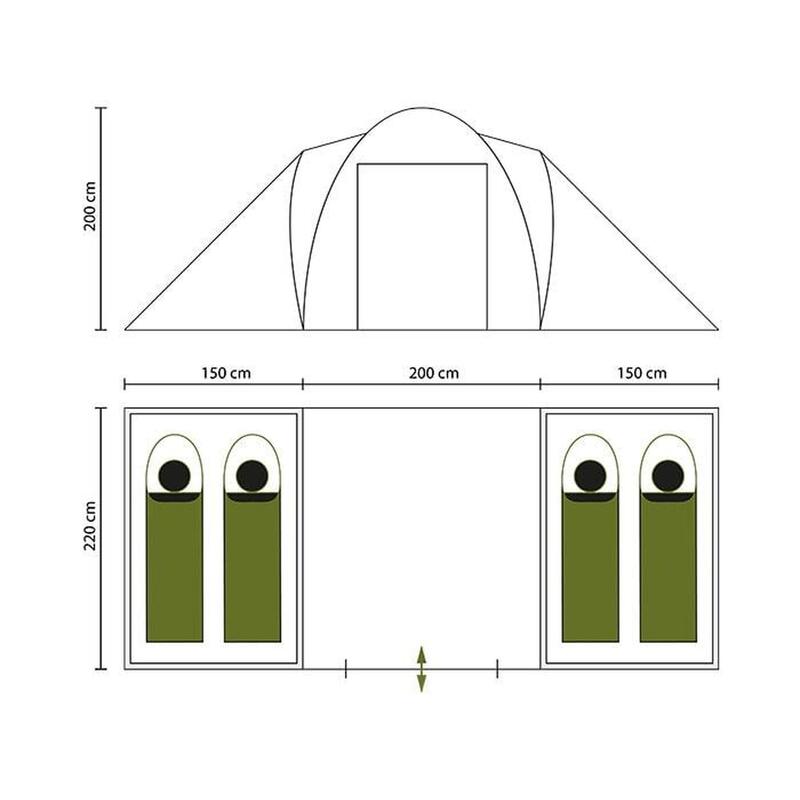 Koepeltent Hammerfest 4 - 4 persoons campingtent - 2 slaapcabines - zonnescherm