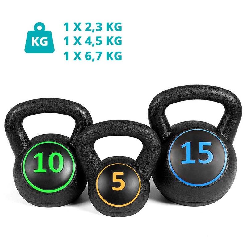 Kettlebell szett, 2,3 kg-os, 4,5 kg-os, 6,7 kg-os súllyal