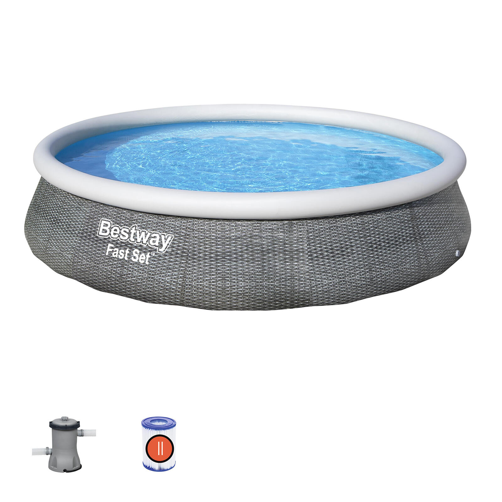 Bestway - Bestway Piscine Autoportante Fast Set Ronde Rotin 396x84cm Avec Filtration - Piscine - Gris - Taille Unique - Decathlon