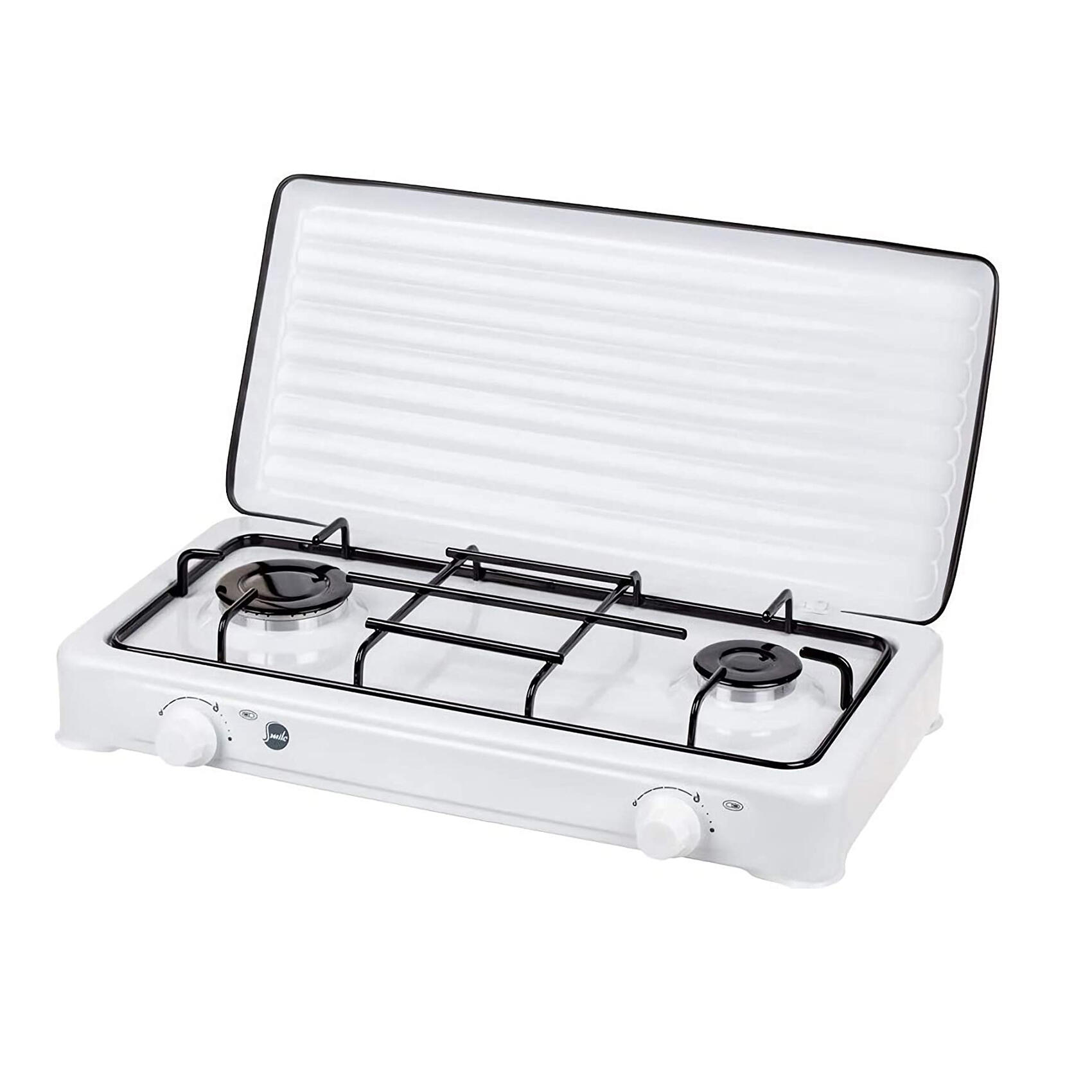 Mpm - Cuisinière À Gaz Portable Pour Le Camping Avec 2 Feux Couvercle Smile - Réchaud - Blanc - Taille Unique - Decathlon