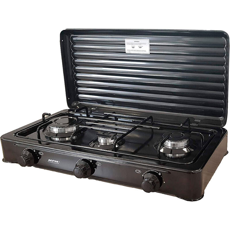 Cuisinière à Gaz Portable pour le Camping avec 3 Feux Couvercle Smile