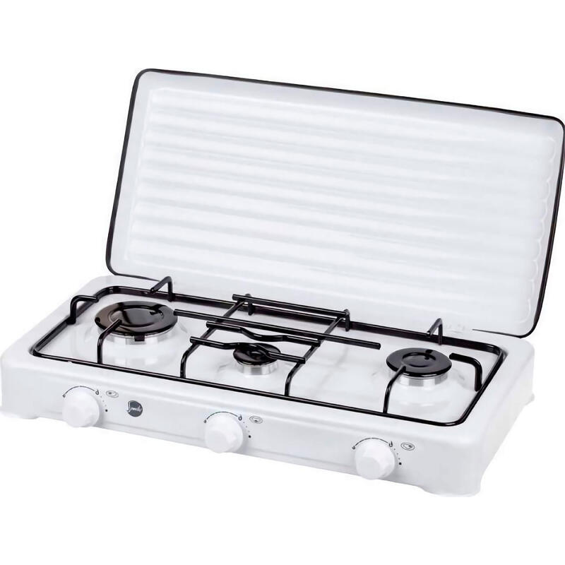 Cuisinière à Gaz Portable pour le Camping avec 3 Feux Couvercle Smile