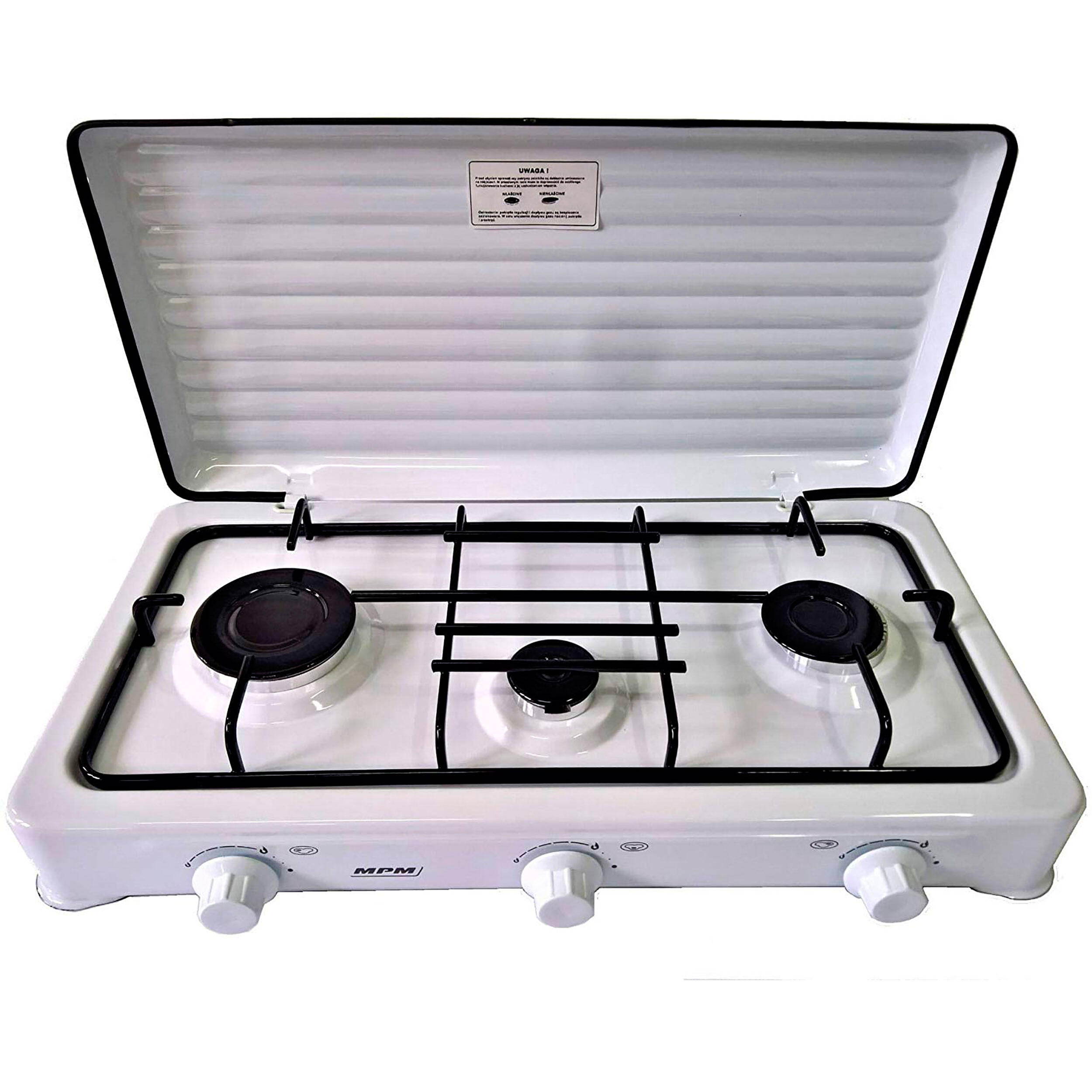Mpm - Cuisinière À Gaz Portable Pour Le Camping Avec 3 Feux Couvercle Smile - Réchaud - Blanc - Taille Unique - Decathlon