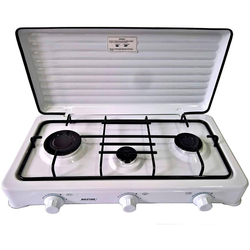 Cuisinière à Gaz Portable pour le Camping avec 3 Feux Couvercle Smile