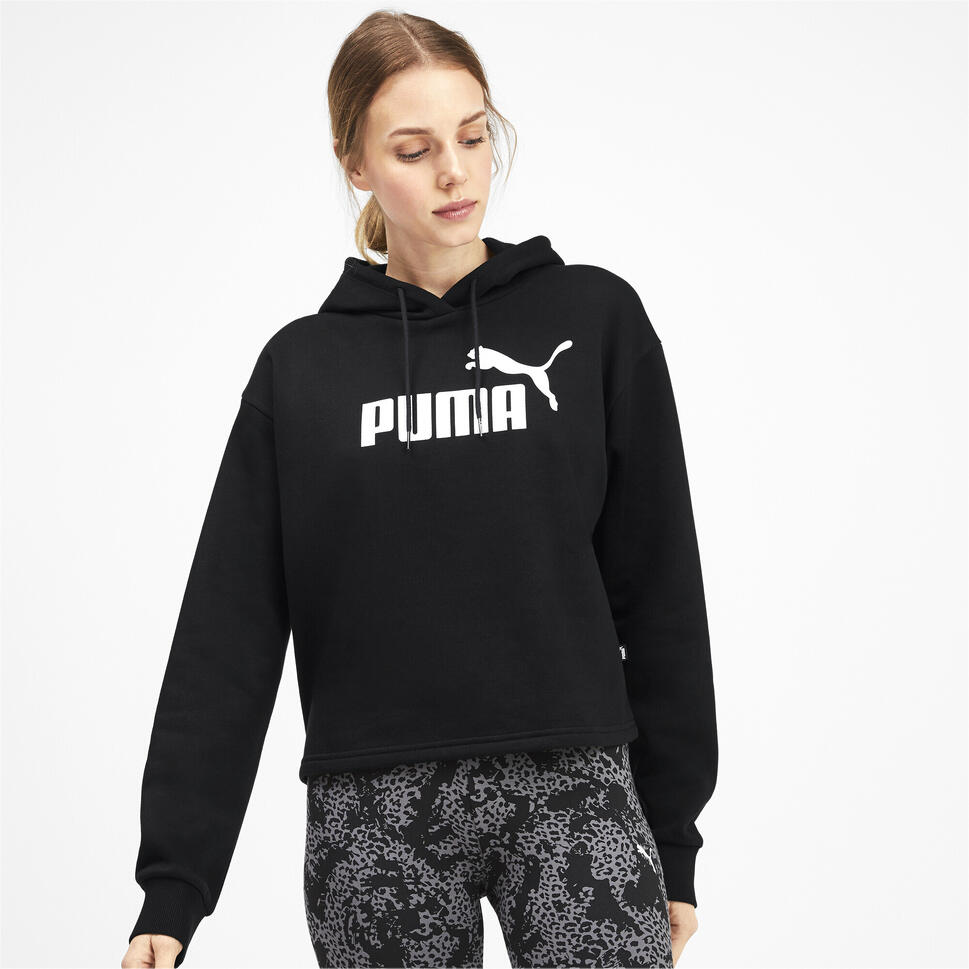 Damska krótka bluza Essentials z kapturem i logo PUMA Black