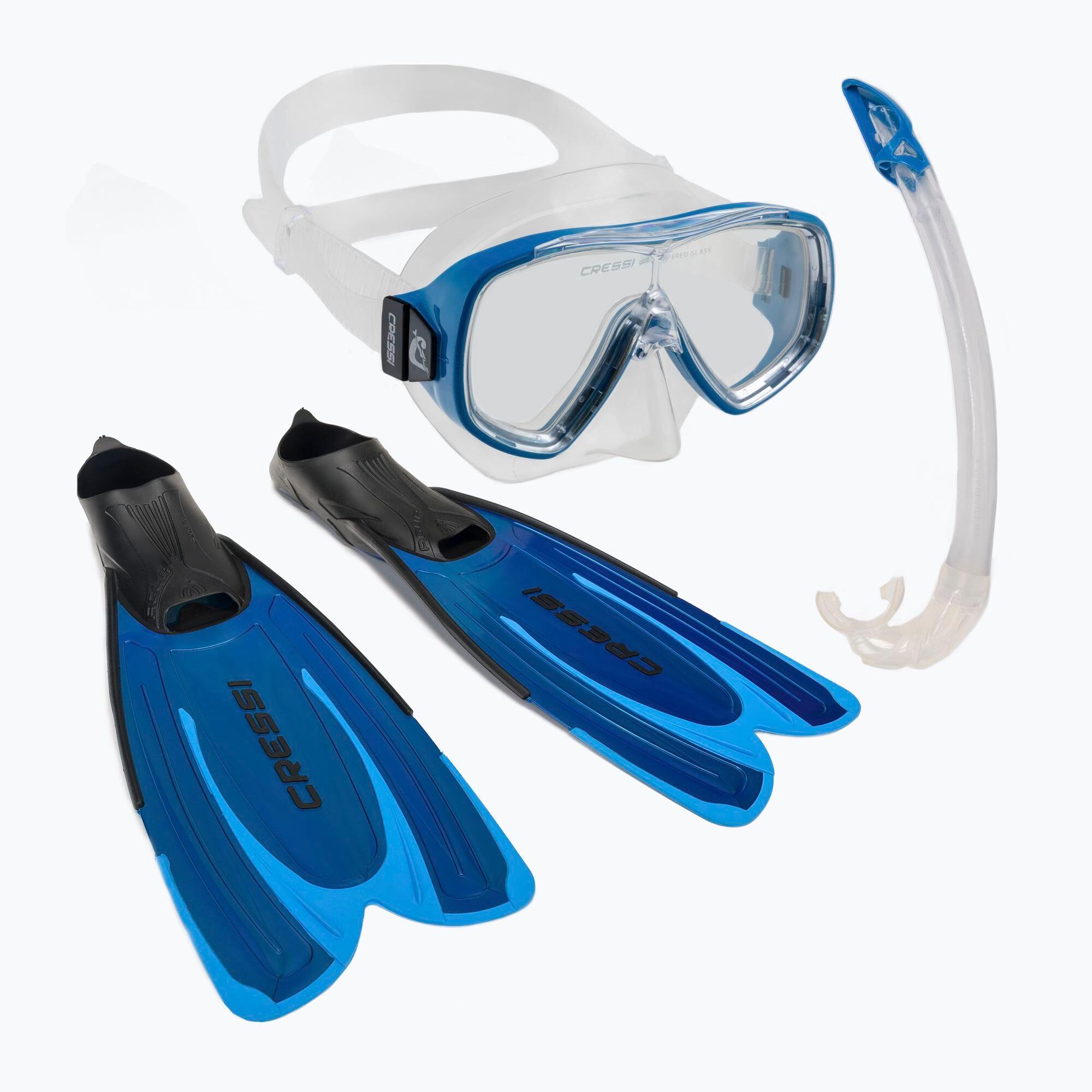 Cressi - Cressi Agua Snorkelling Set Masque + Tuba + Palmes - Kit De Snorkeling - Bleu|noir - 39/42 - Decathlon