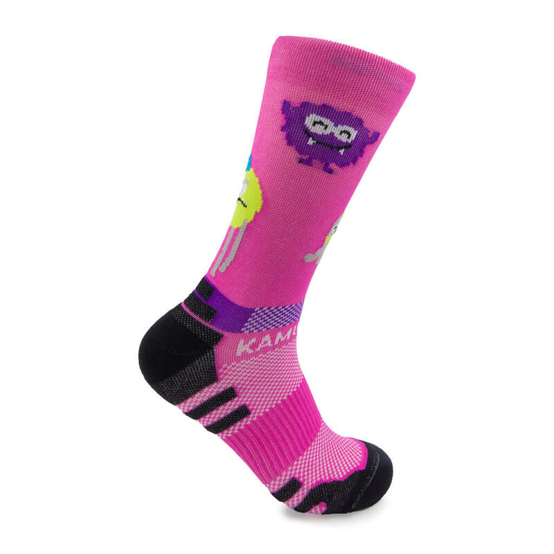 CHAUSSETTES RUNNING #MONSTERS unisexe - KAMUABU coloris ROSE 1 fil