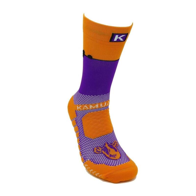CALCETINES DE RUNNING #PAJARITOS unisex - KAMUABU color NARANJA/MORADO 23cm