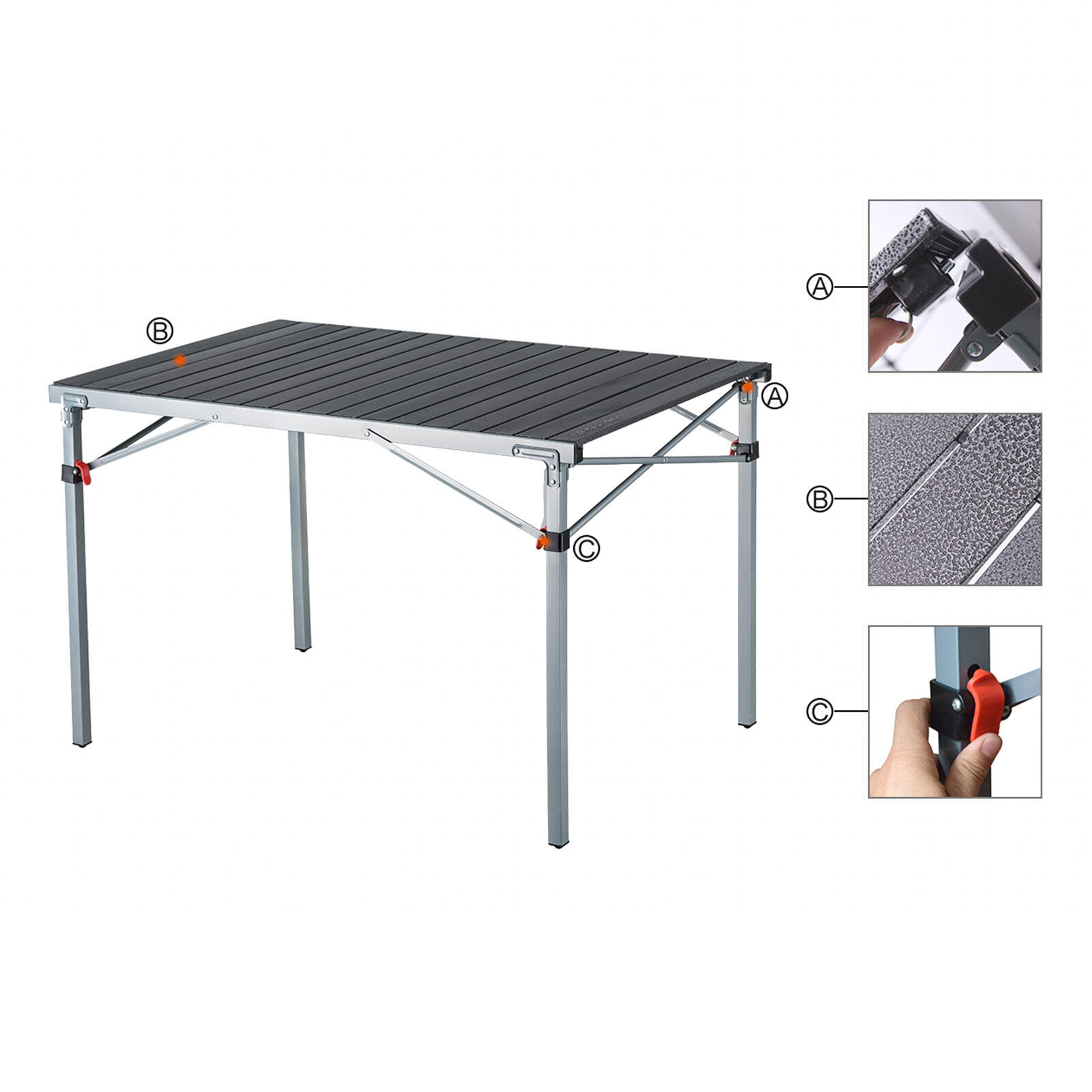 Table de camping à roulettes pliante jardin en aluminium 107x70cm 3/6