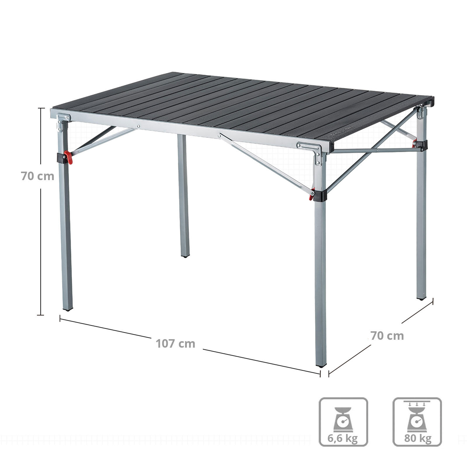 Table de camping à roulettes pliante jardin en aluminium 107x70cm 2/6