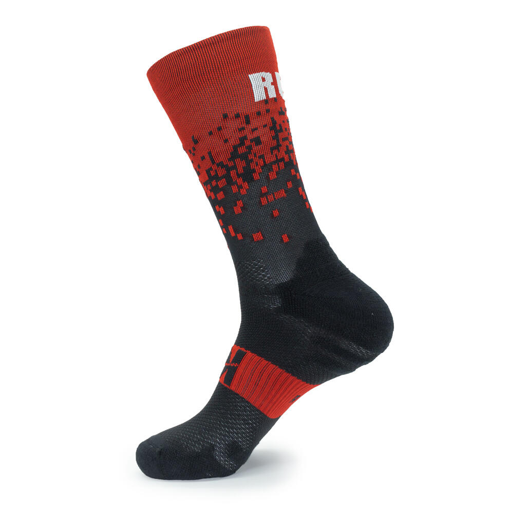 KAMUABU Run Pixel chaussettes 2 fils mi-mollet - Rouge/noir unisexe 3/5