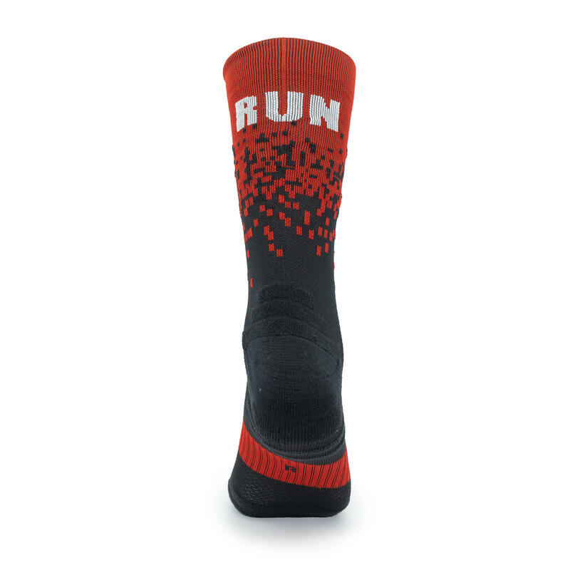 CALCETINES "RUN PIXEL" CAÑA 2 HILOS de Running - Color Rojo/negro - UNISEX