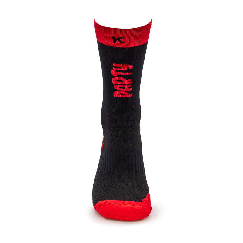 CHAUSSETTES RUNNING #PARTYRUN mixte - KAMUABU NOIR/ROUGE 23CM