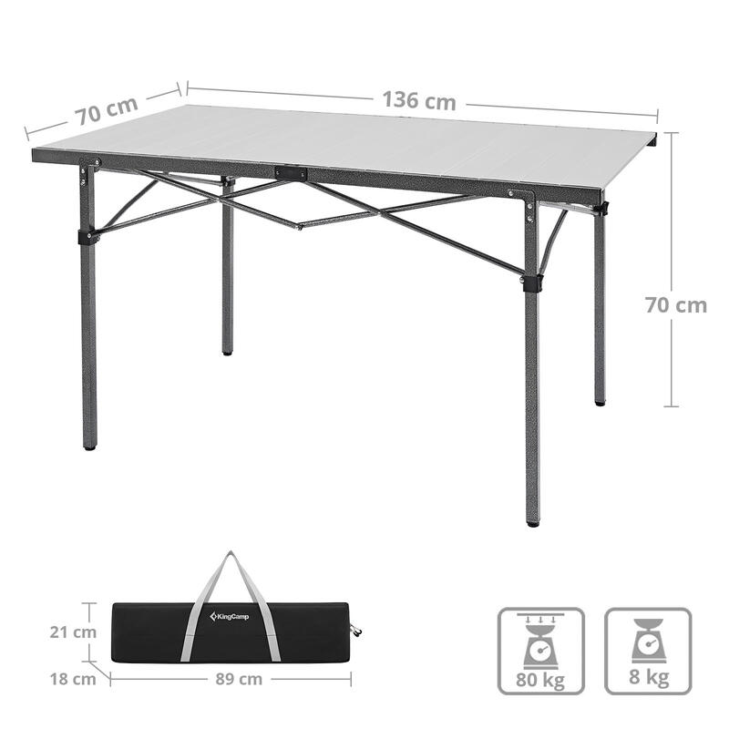 Mesa de camping rodante plegable jardín aluminio 136x70cm