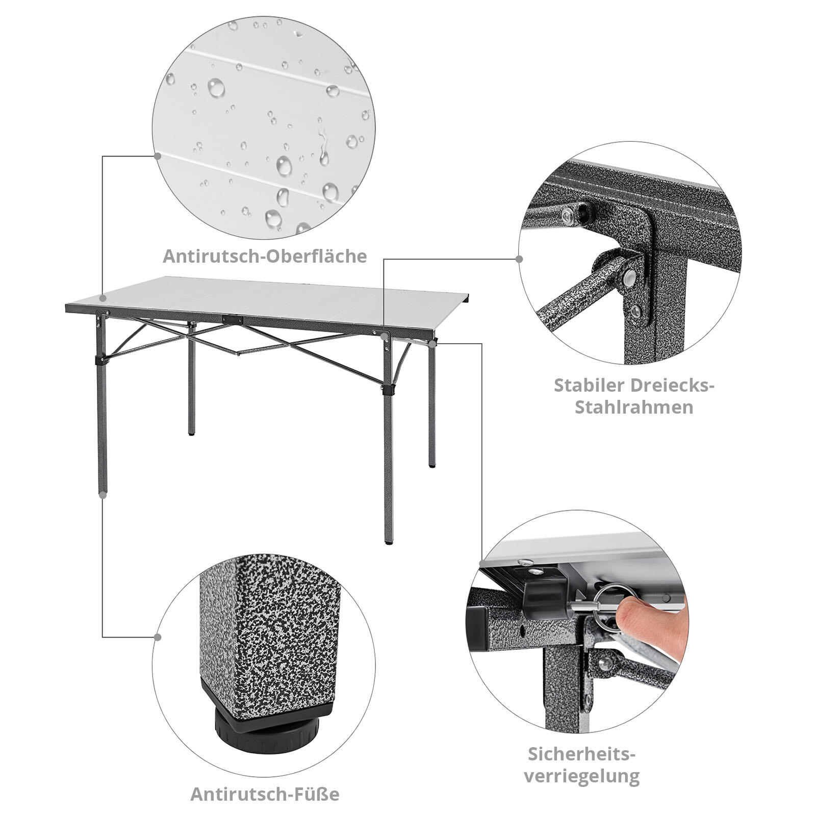 Table de camping à roulettes pliante jardin en aluminium 136x70cm 4/5