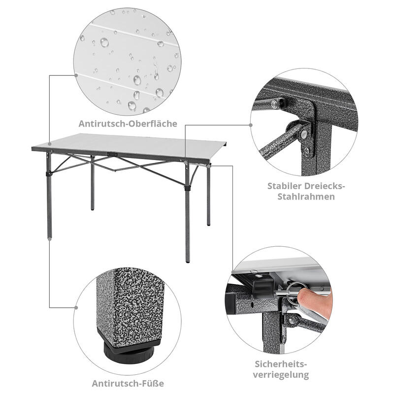 Campingtisch Camping Rolltisch Klapptisch Garten Falttisch Alu 136x70cm