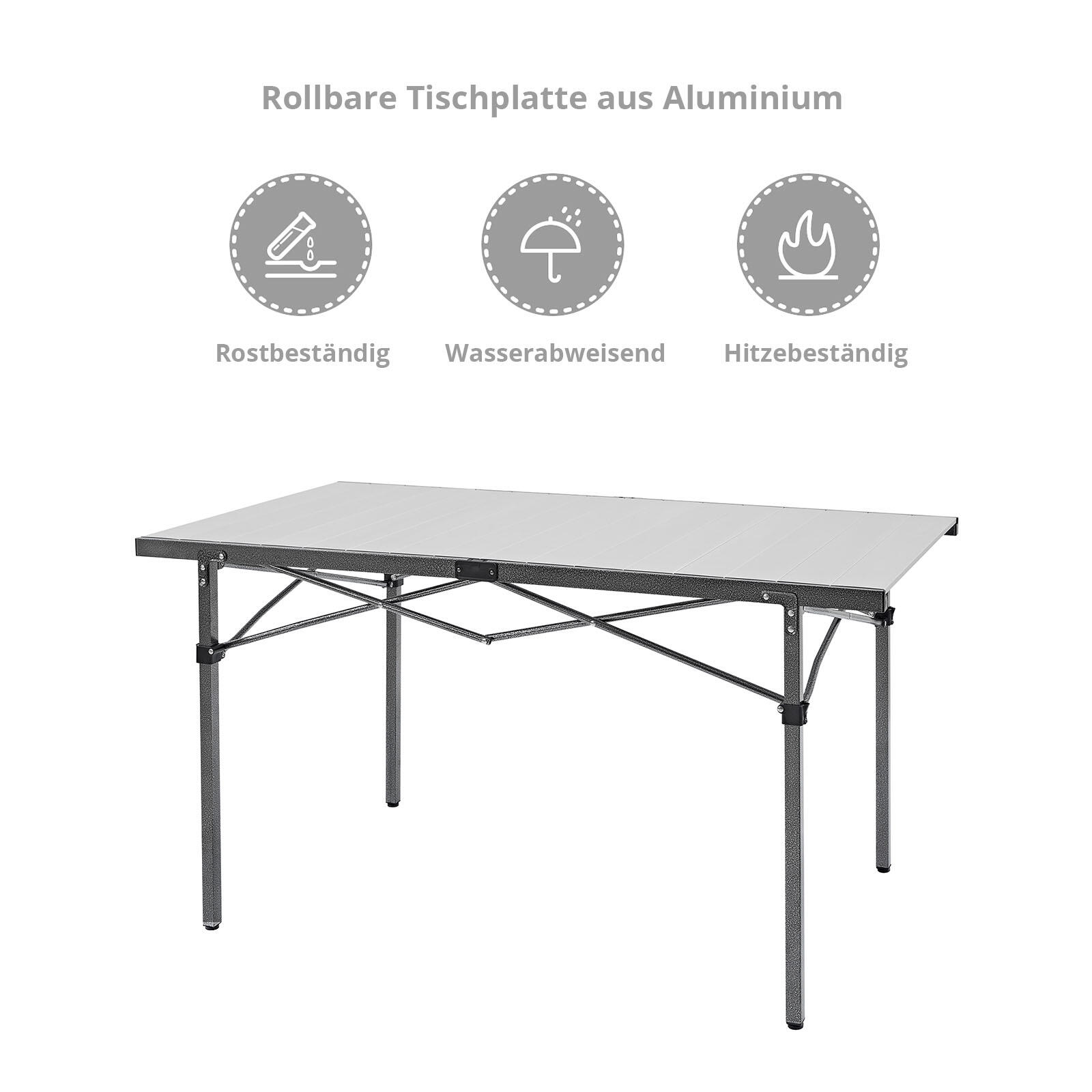Table de camping à roulettes pliante jardin en aluminium 136x70cm 3/5