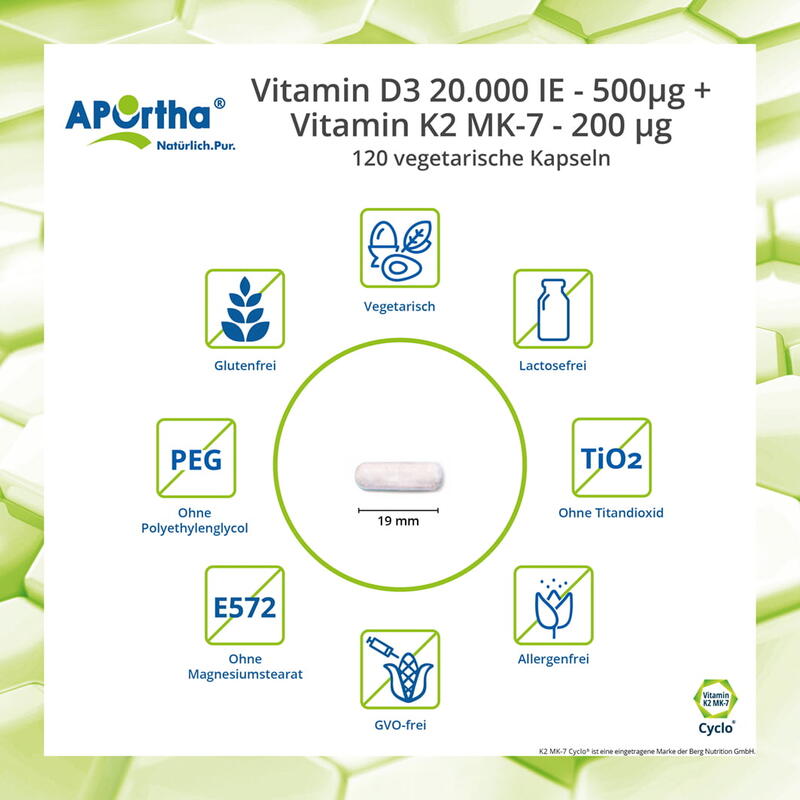 Vitamin D3 20.000 IE + Vitamin K2 MK-7 Cyclo® 200 µg - 120 vegetarische Kapseln