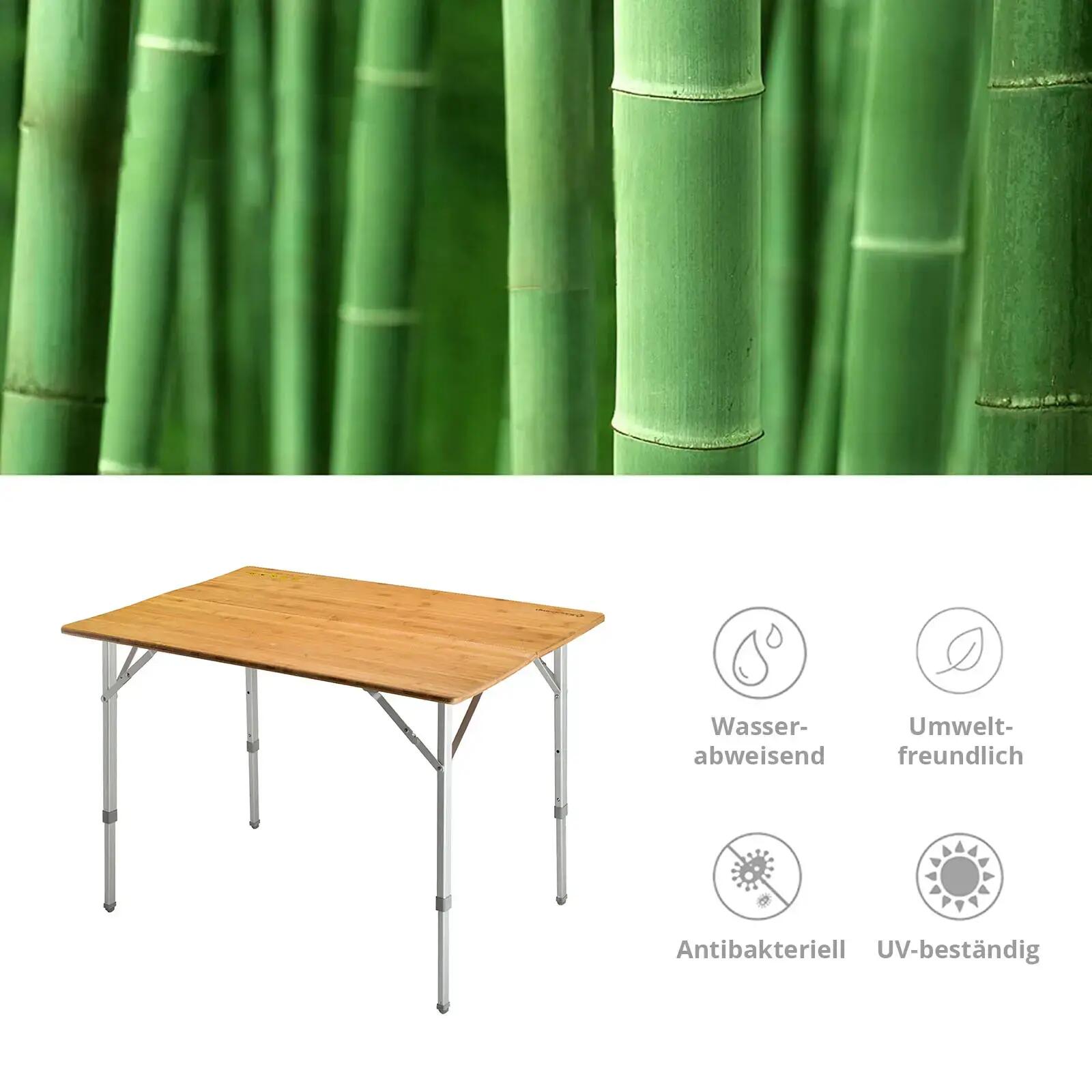 Mesa de camping plegable bambú aluminio Madera 3Alturas Ajustable 4/7