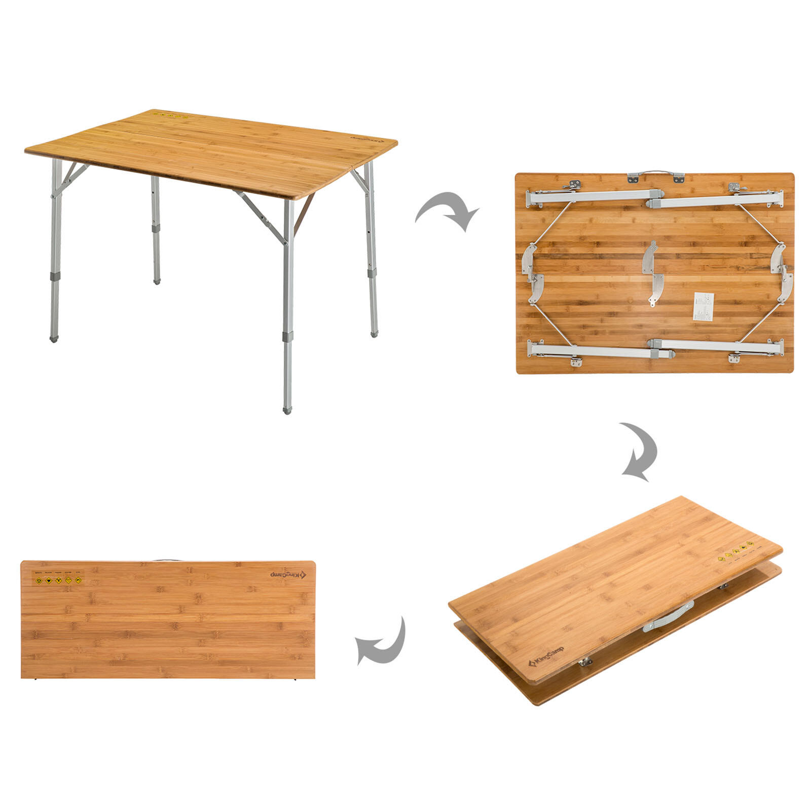 Mesa de camping plegable bambú aluminio Madera 3Alturas Ajustable 5/7