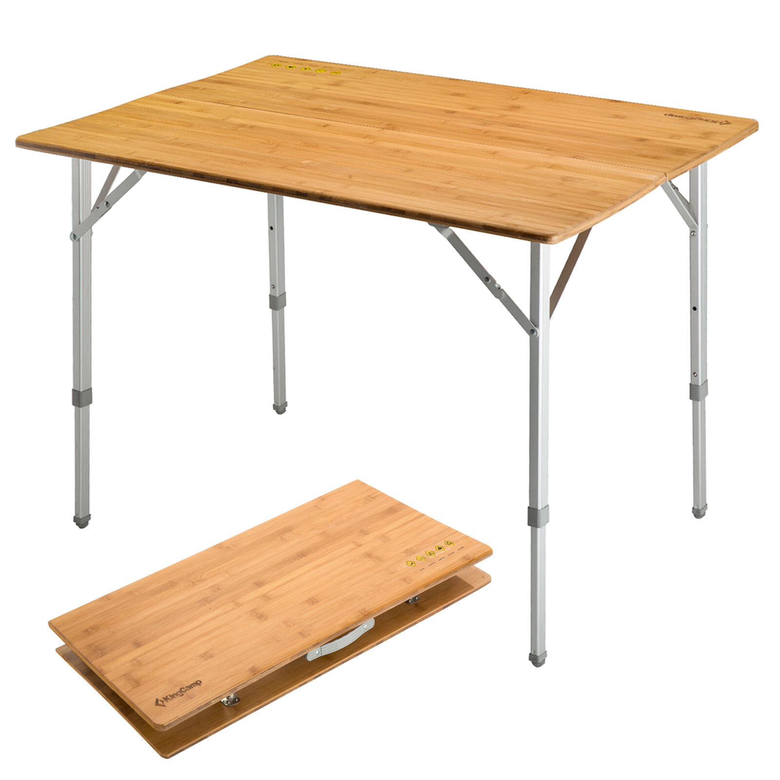 KINGCAMP Campingtafel Bamboe Campingvouwtafel Vouwtafel Hout 3Hoogtes Verstelbaar Alu