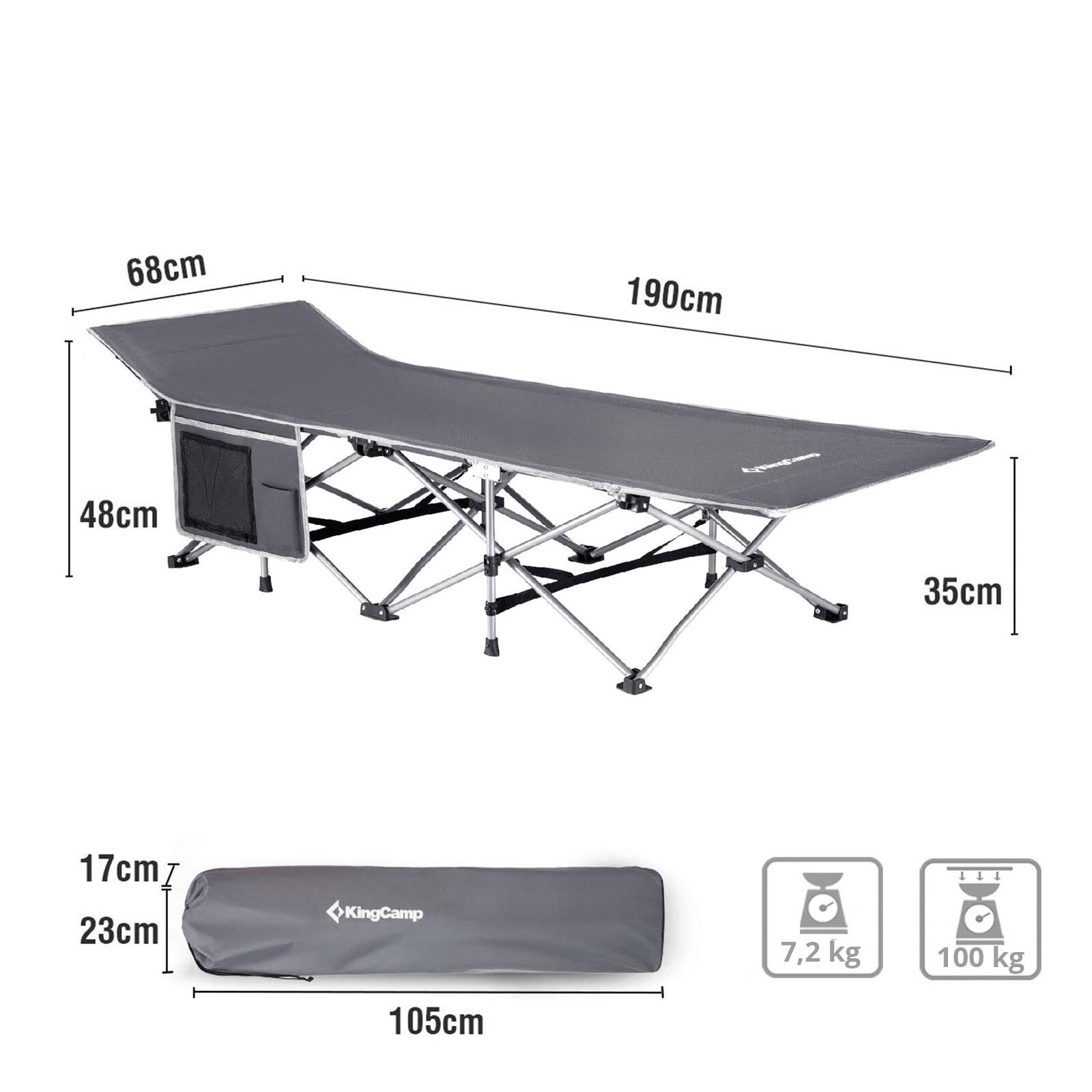 Campingbed XL outdoor camping ligbed opklapbaar logeerbed staal 190x67 cm 2/7
