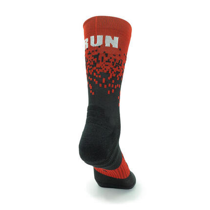 KAMUABU Run Pixel sokken 2-draads midkuit - Rood/zwart unisex