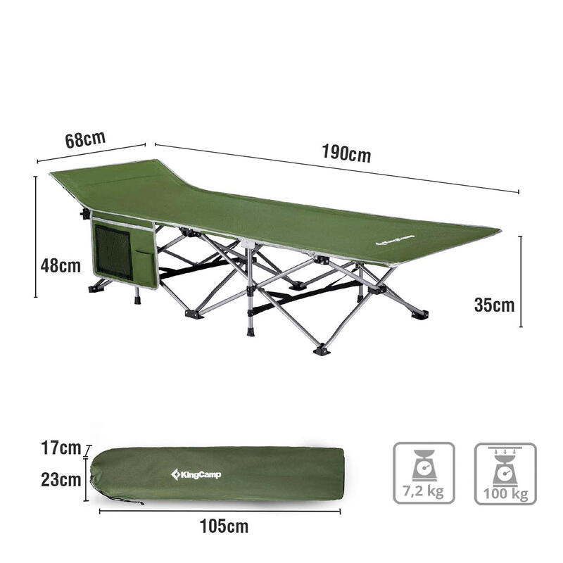 Lit de camp XL Outdoor Camping Chaise longue pliant d'invité Acier 190x67 cm