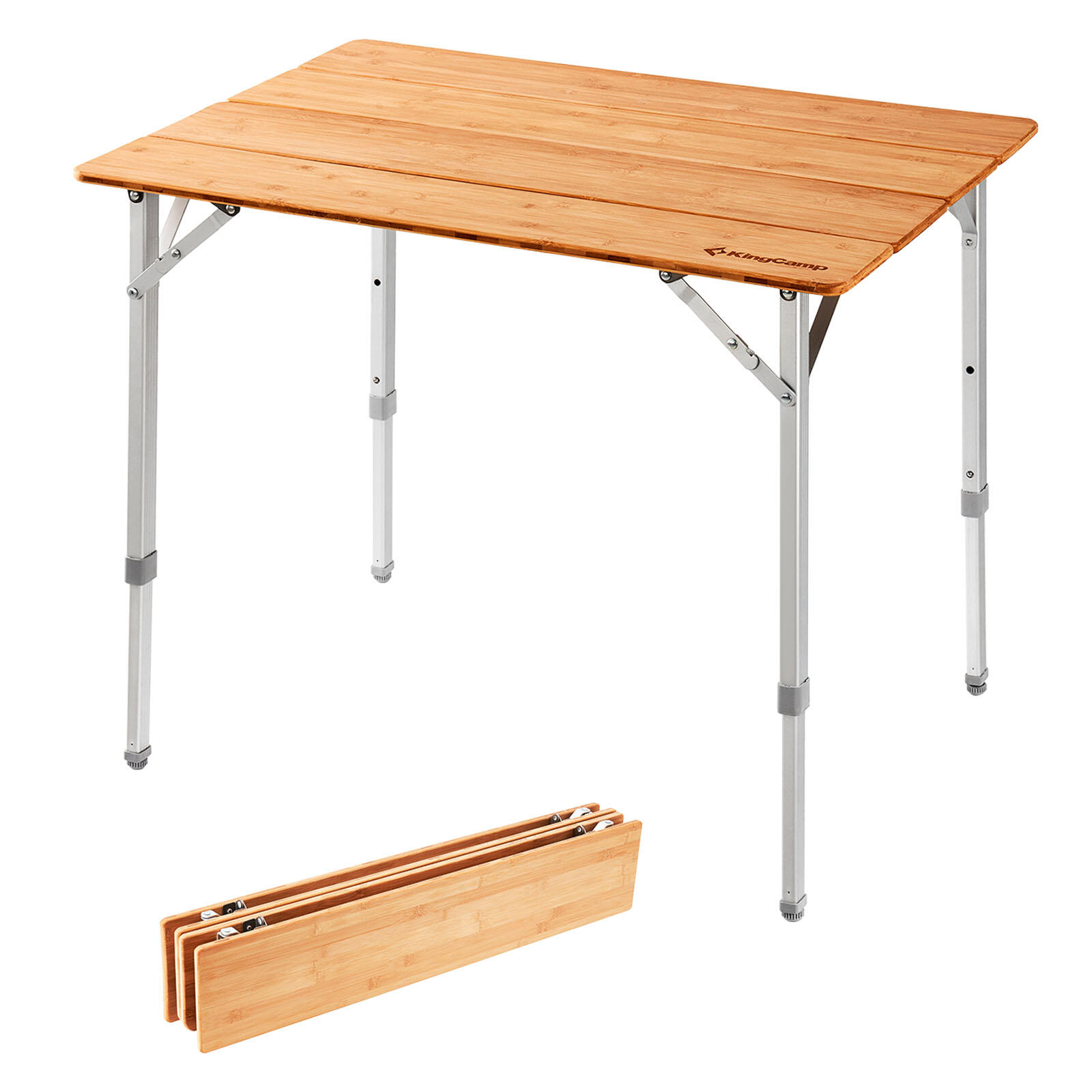 Table de camping en bambou pliante bois d'aluminium 3 hauteurs 1/6