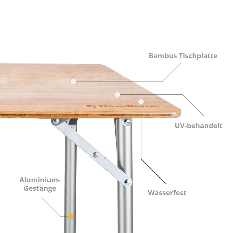 Falt Tisch Camping Klapptisch Alu Bambus Holz Stufenlos Verstellbar