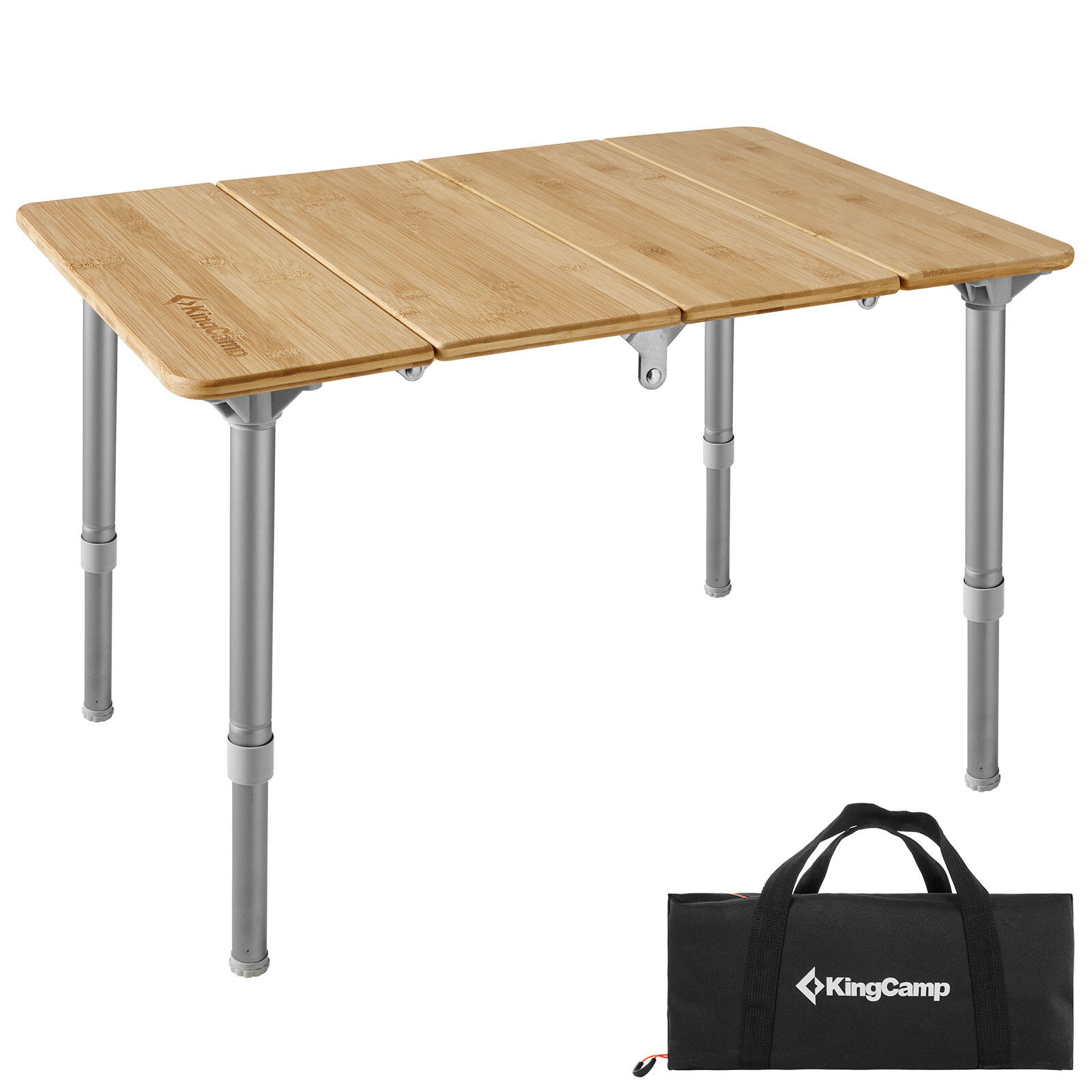 KINGCAMP Inklapbare tafel Campingtafel Aluminium Bamboe Hout Traploos verstelbaar