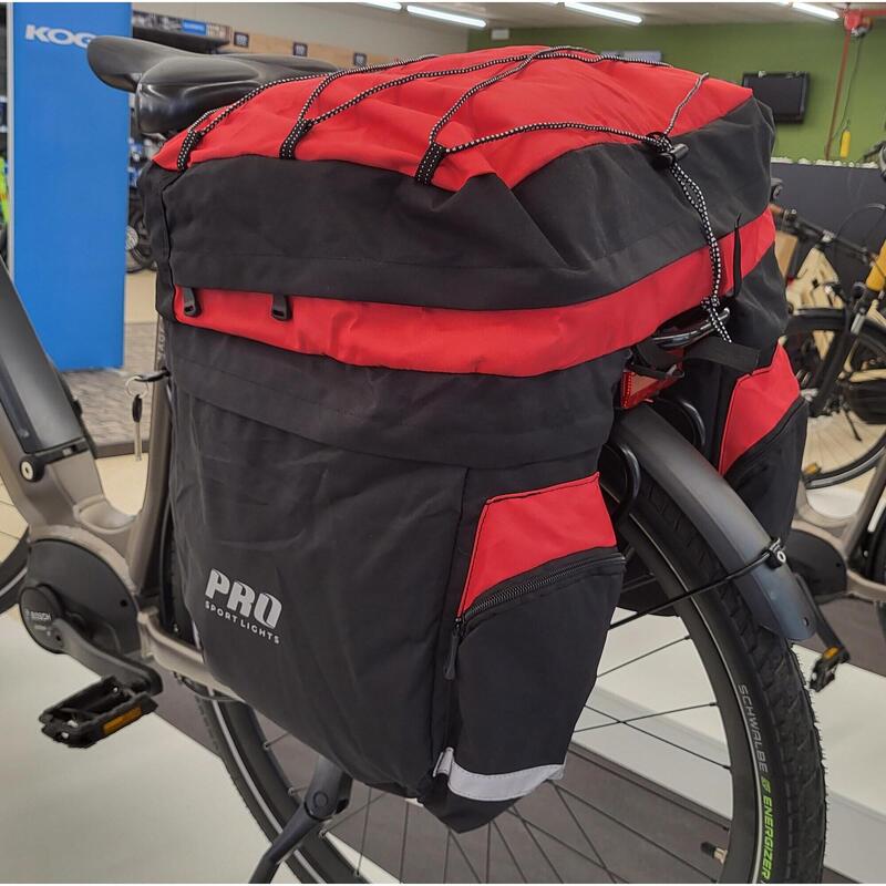 Dubbele fietstas - 46 Liter - Zwart/Rood - met regenhoes