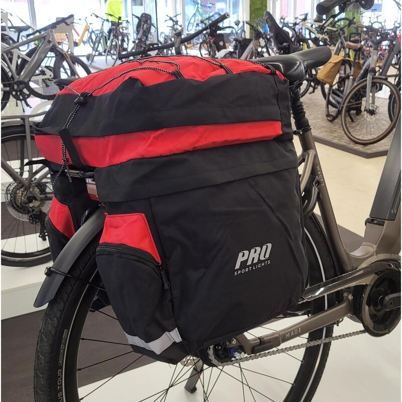 Dubbele fietstas - 46 Liter - Zwart/Rood - met regenhoes