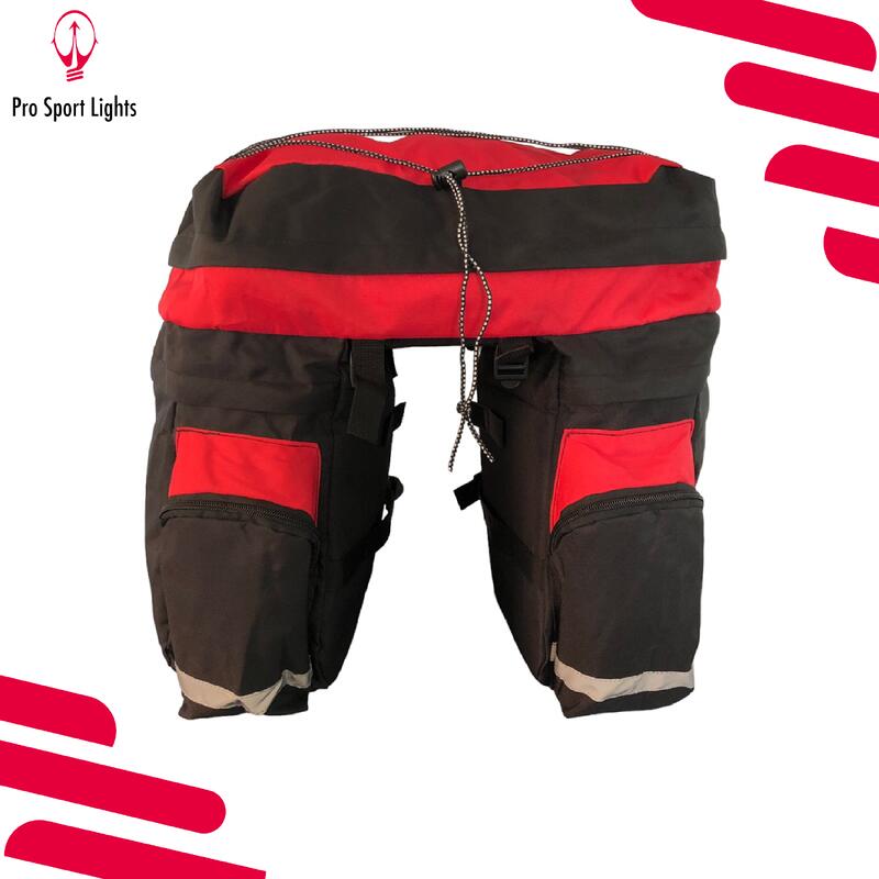 Sacoche double pour vélo - 46 litres - Noir/Rouge - avec housse de pluie