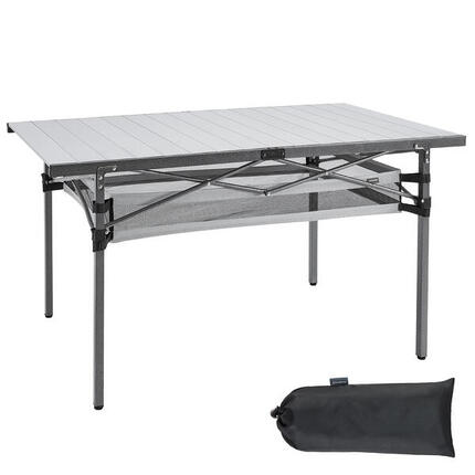 Table de camping à roulettes pliante jardin en aluminium 136x70cm