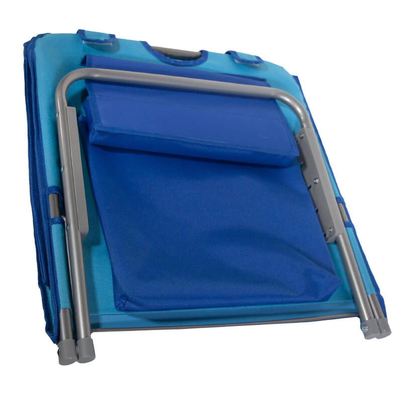 Esterilla plegable con respaldo reclinable, cojín y bolsillo azul