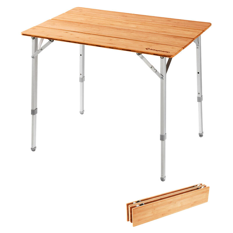 Mesa de camping plegable bambú aluminio Madera 3Alturas Ajustable