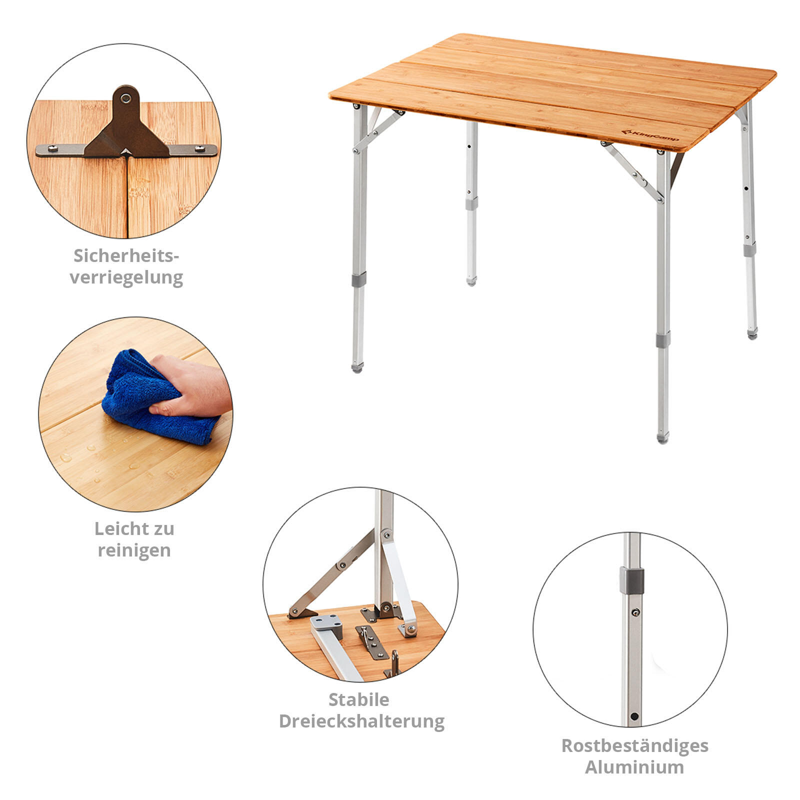 Campingtafel Bamboe Campingvouwtafel Vouwtafel alu Hout 3Hoogtes Verstelbaar 3/6
